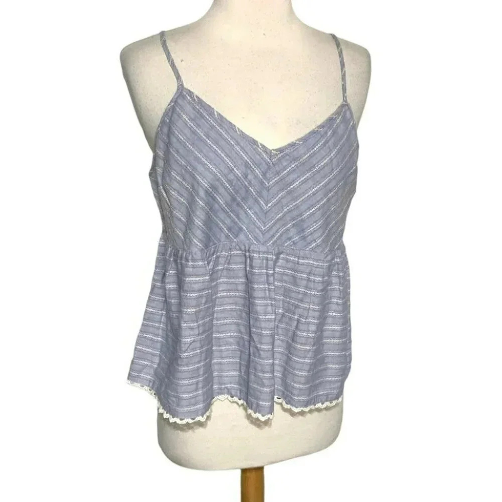Paper Crane L blue + white spaghetti strap baby doll top retro